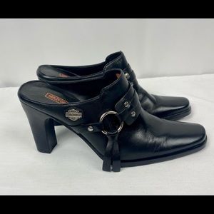 Harley Davidson 83216 Size 5.5M Black Leather Slip-on Clogs Mule Shoes for Women